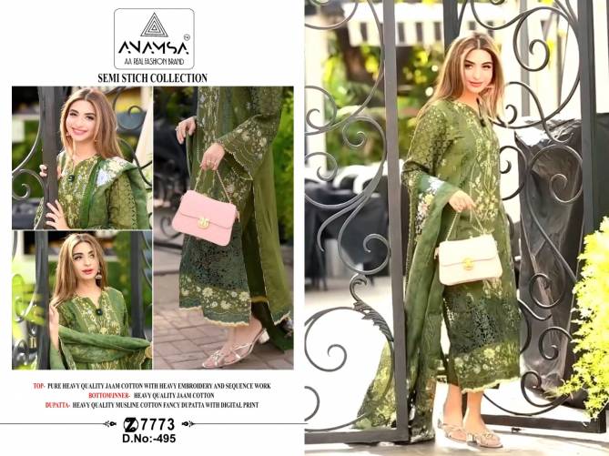 Anamsa 495 Jam Cotton Embroidery Pakistani Suit Wholesale Price In Surat